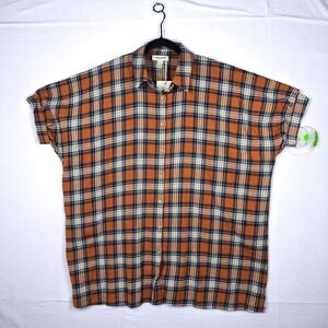 Mittoshop Lumber Jill Dress Woman Large Plaid Flannel‎ Boxy Lagenlook Short NWT